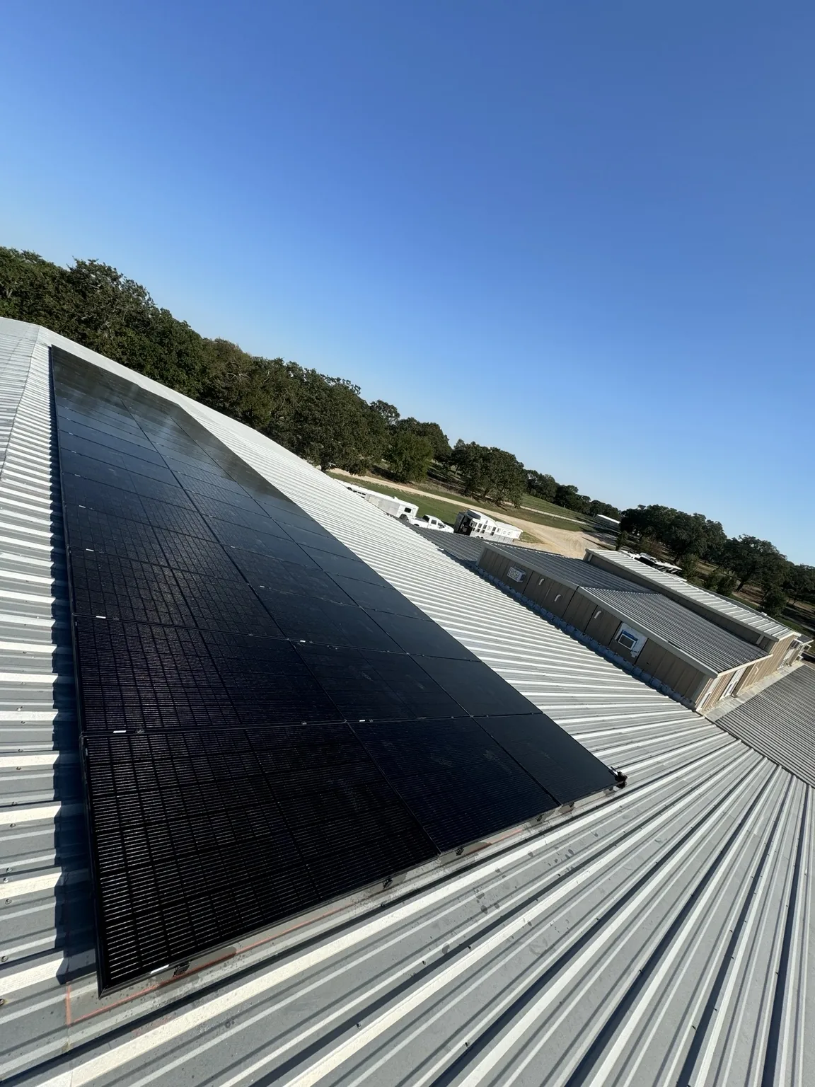 Solar panels mounted on a metal roof